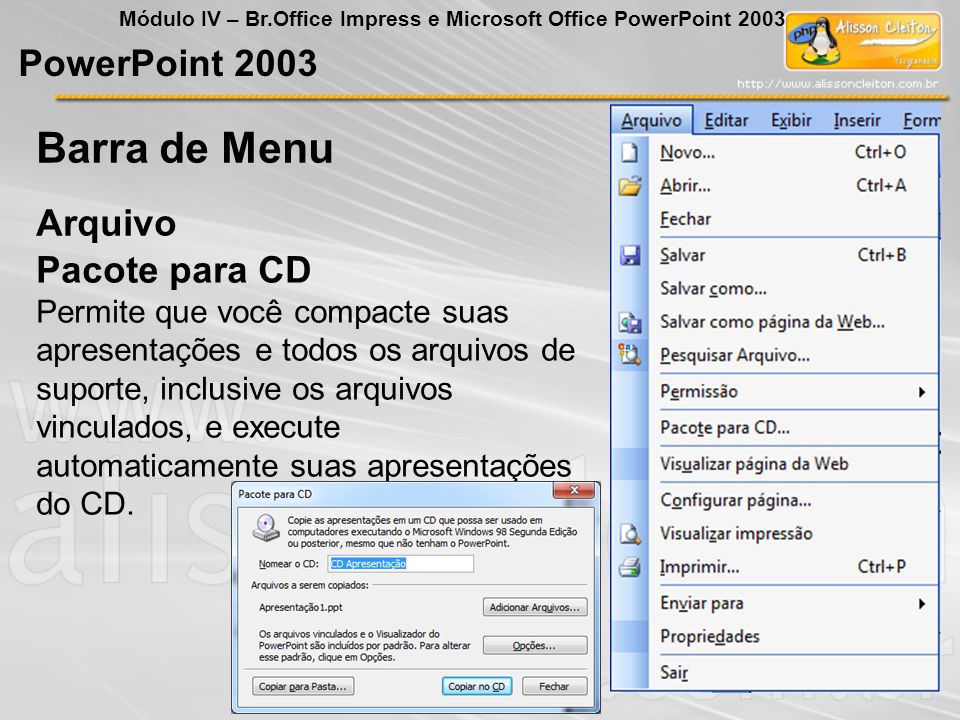 Barra de Menu PowerPoint 2003 Arquivo Pacote para CD
