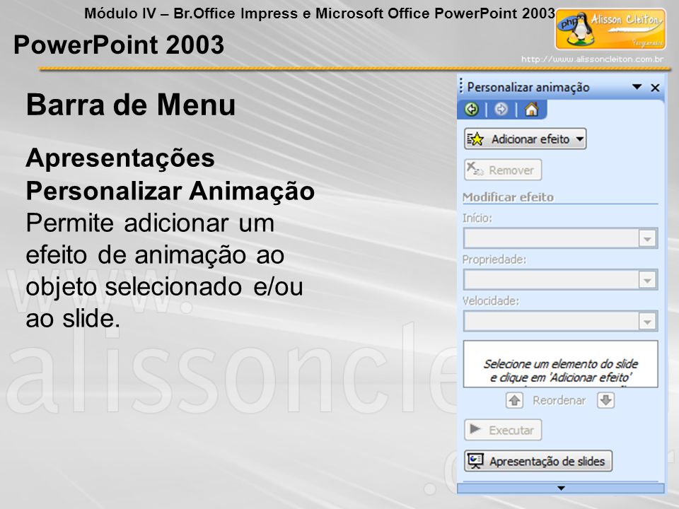 Barra de Menu PowerPoint 2003 Apresentações