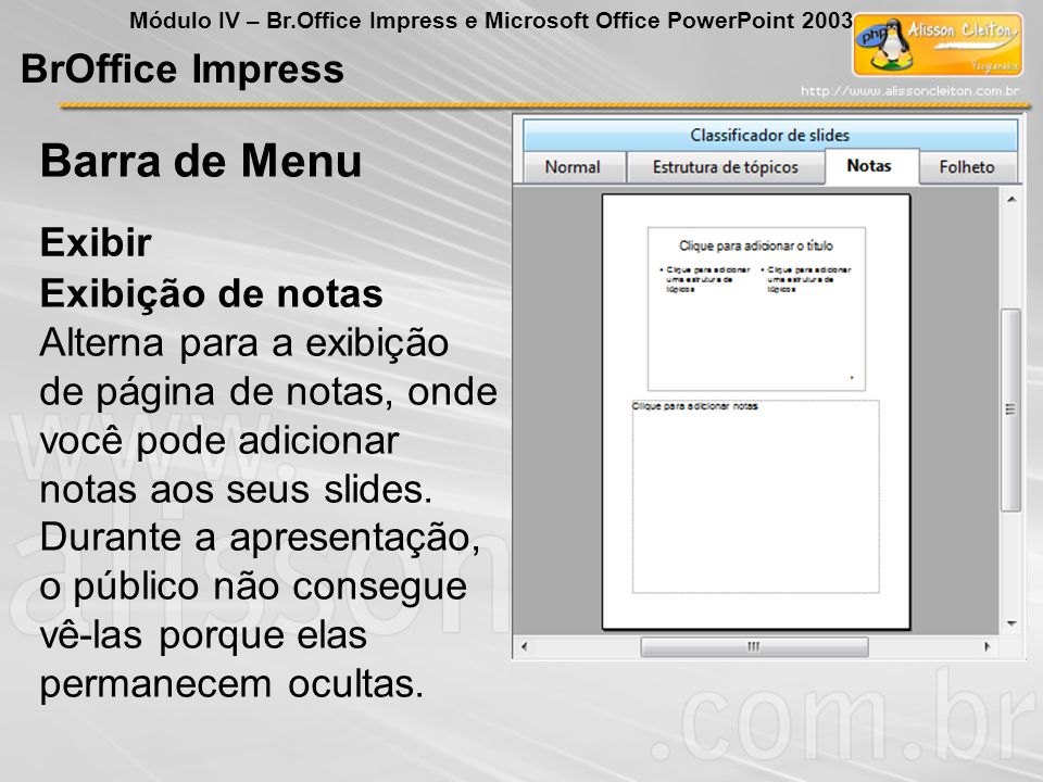 Barra de Menu BrOffice Impress Exibir Exibição de notas
