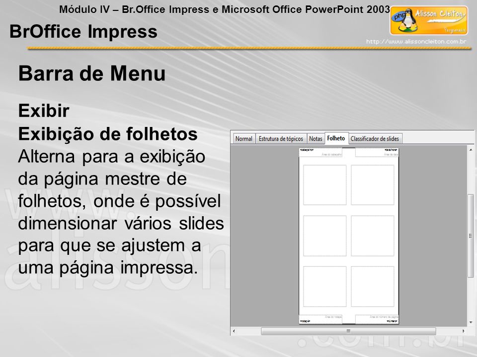 Barra de Menu BrOffice Impress Exibir Exibição de folhetos