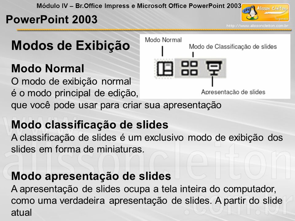 Modos de Exibição PowerPoint 2003 Modo Normal