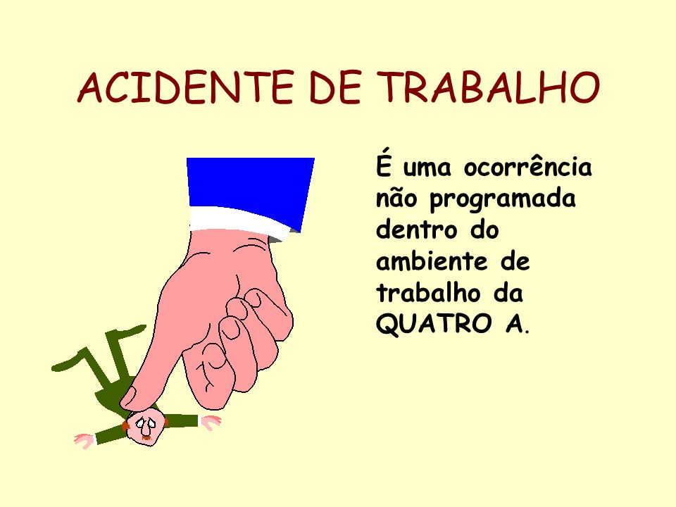 ACIDENTE DE TRABALHO É uma ocorrência não programada dentro do ambiente de trabalho da QUATRO A.