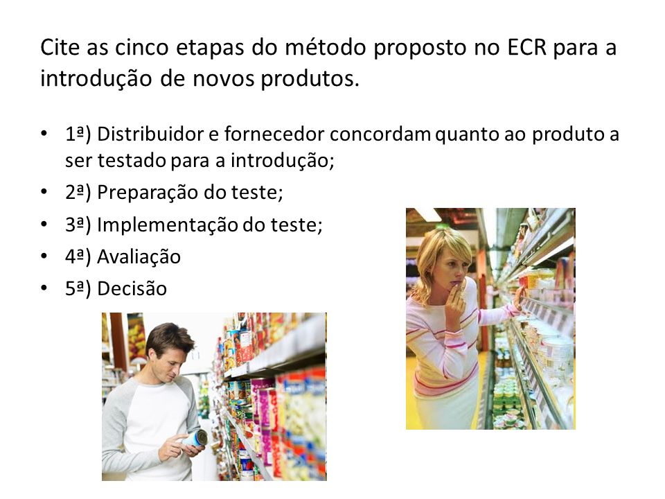 Cite as cinco etapas do método proposto no ECR para a introdução de novos produtos.