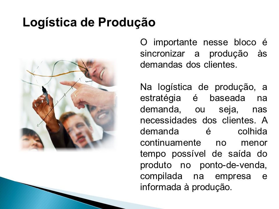 Logística de Produção O importante nesse bloco é sincronizar a produção às demandas dos clientes.