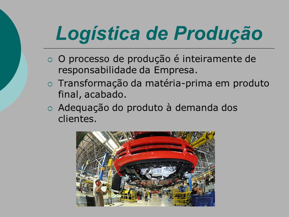 Logística de Produção O processo de produção é inteiramente de responsabilidade da Empresa.