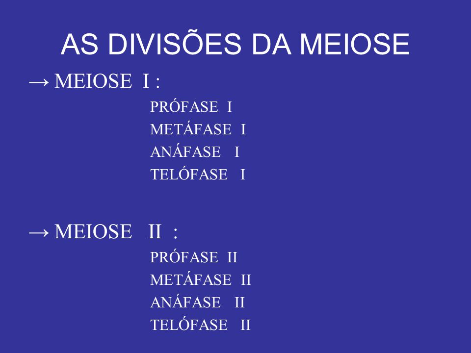 AS DIVISÕES DA MEIOSE → MEIOSE I : → MEIOSE II : PRÓFASE I METÁFASE I