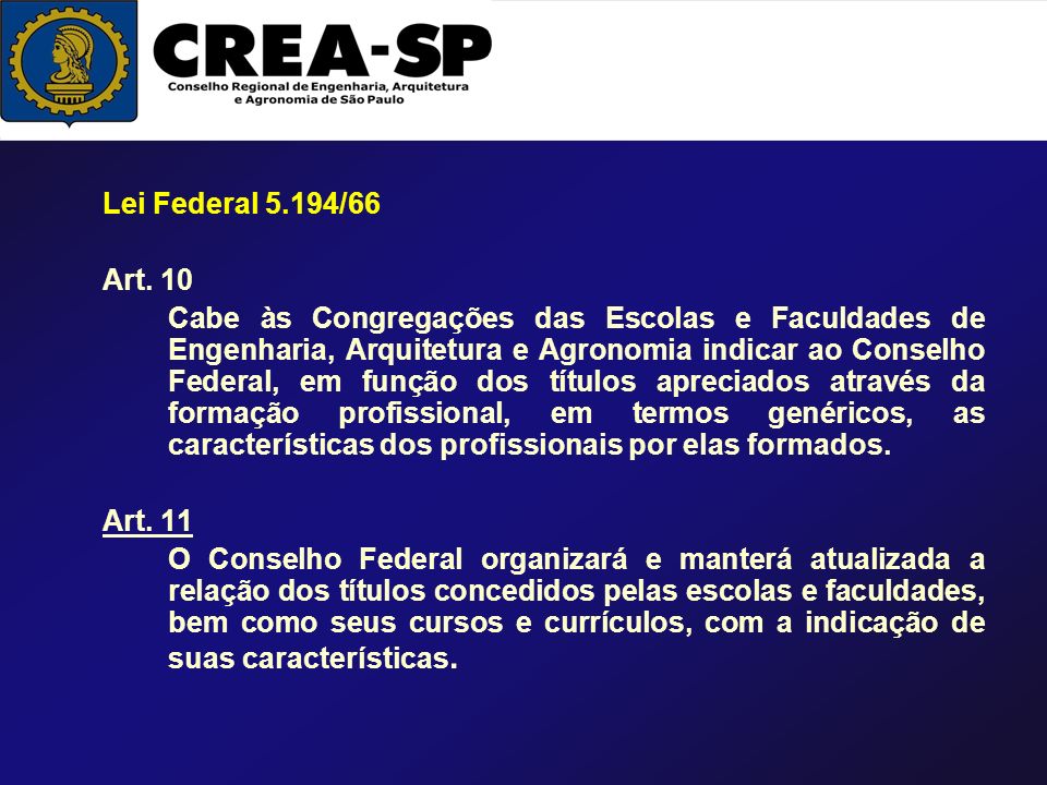 Lei Federal 5.194/66 Art. 10.