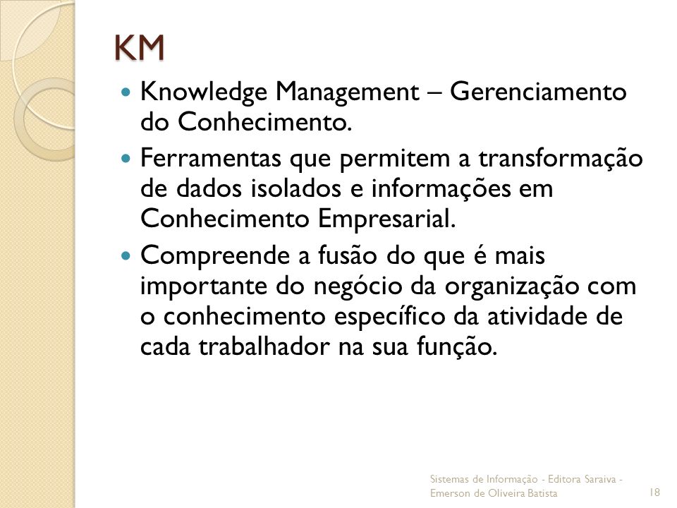 KM Knowledge Management – Gerenciamento do Conhecimento.