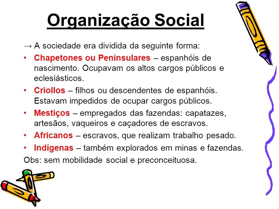 Organização Social → A sociedade era dividida da seguinte forma: