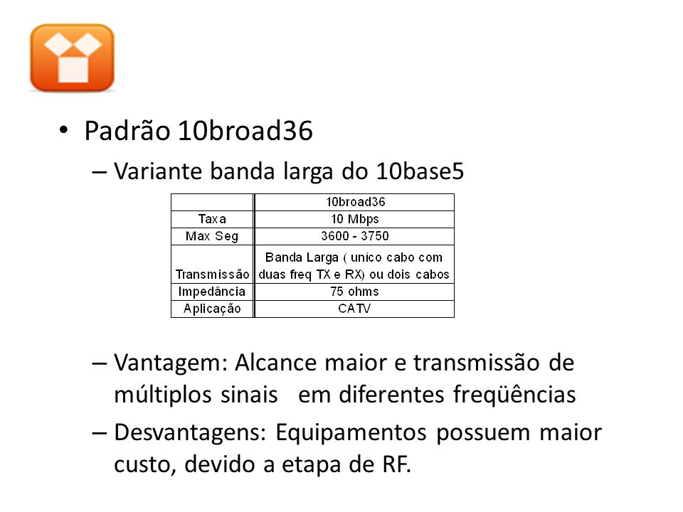 Padrão 10broad36 Variante banda larga do 10base5