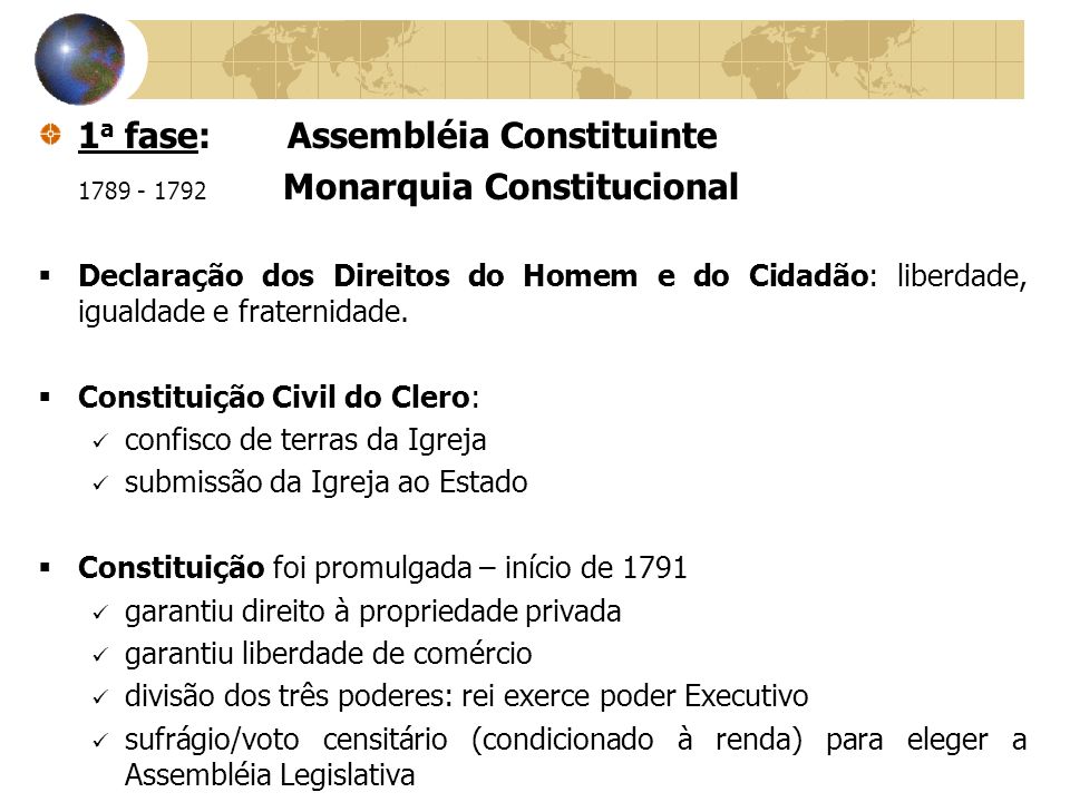 1a fase: Assembléia Constituinte Monarquia Constitucional