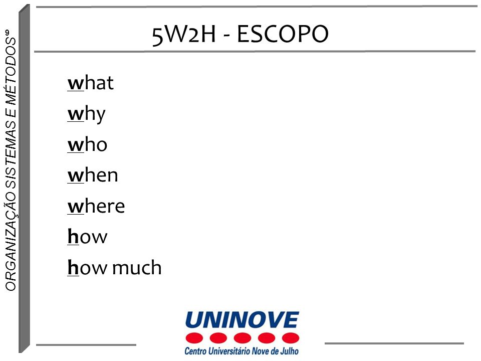 5W2H - ESCOPO what why who when where how how much