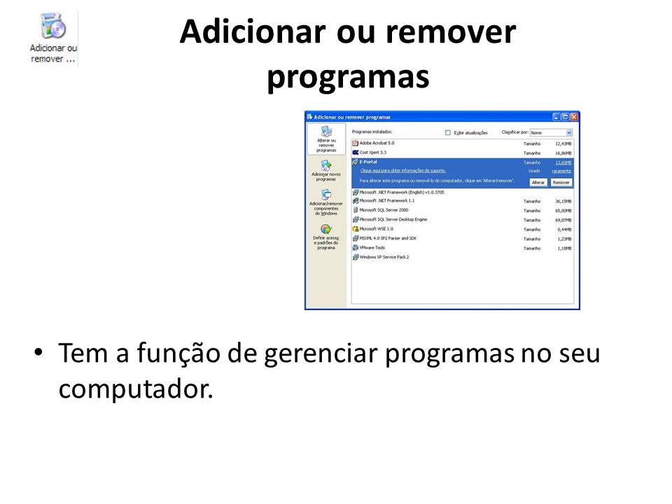 Adicionar ou remover programas