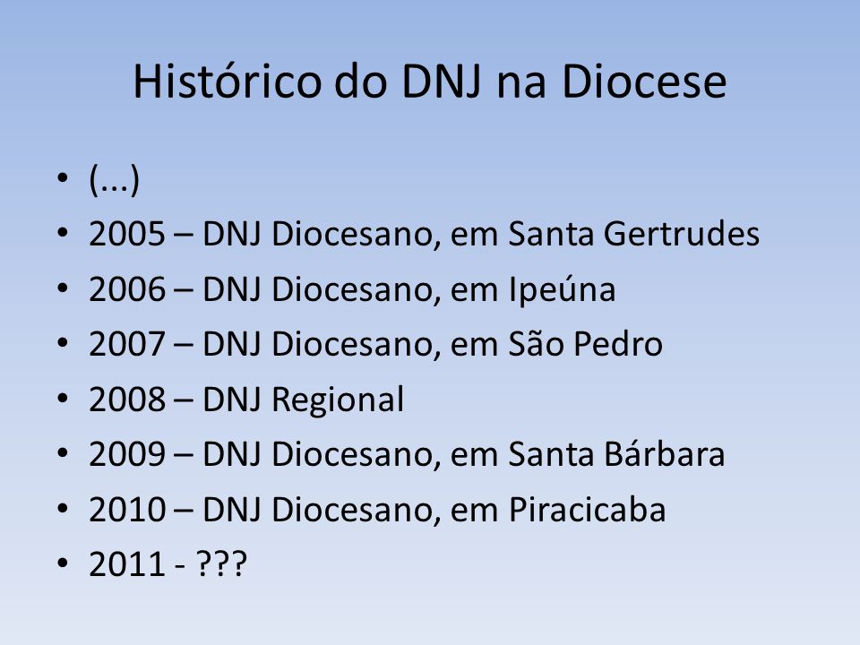 Histórico do DNJ na Diocese