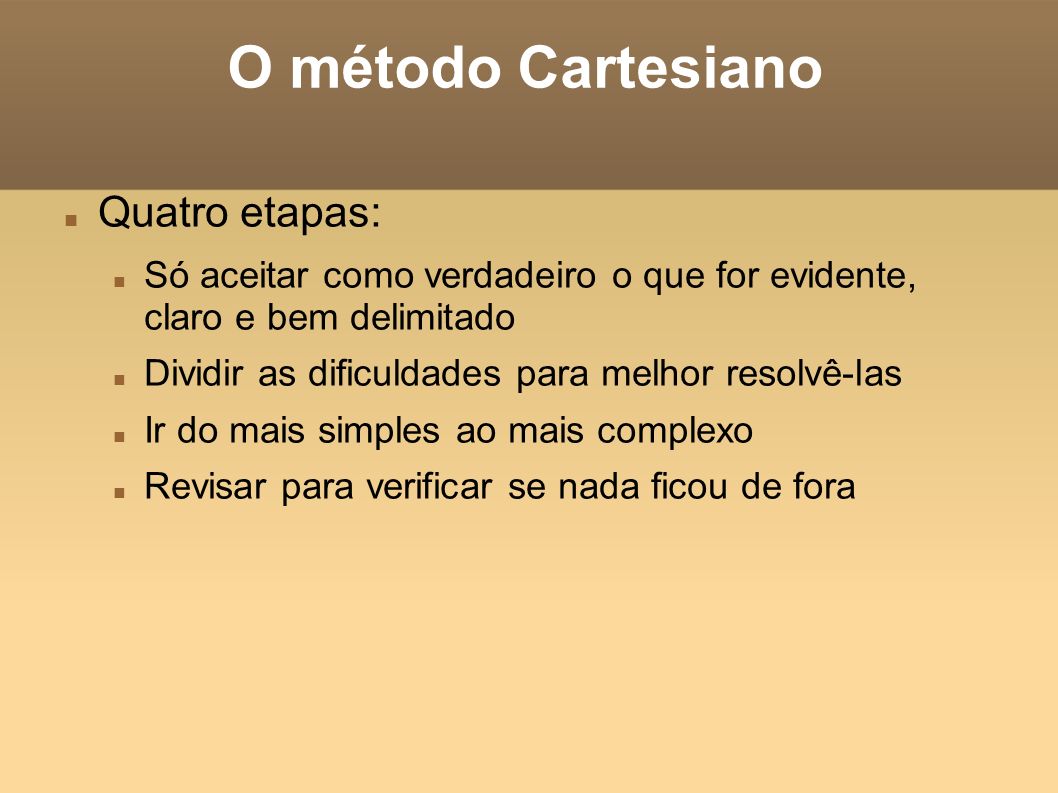 O método Cartesiano Quatro etapas: