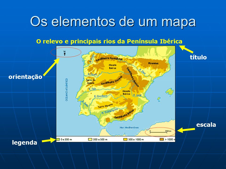 O relevo e principais rios da Península Ibérica