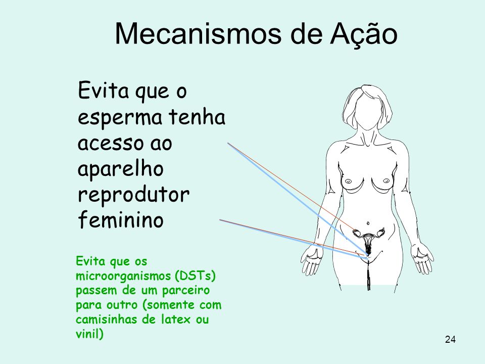 Mecanismos de Ação Evita que o esperma tenha acesso ao aparelho reprodutor feminino.