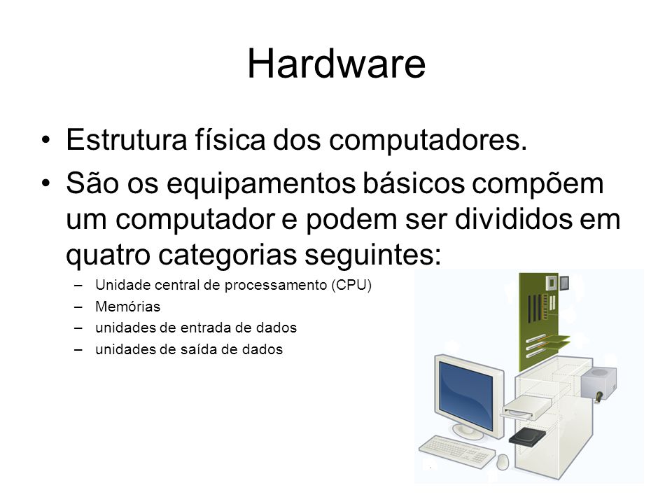 Hardware Estrutura física dos computadores.