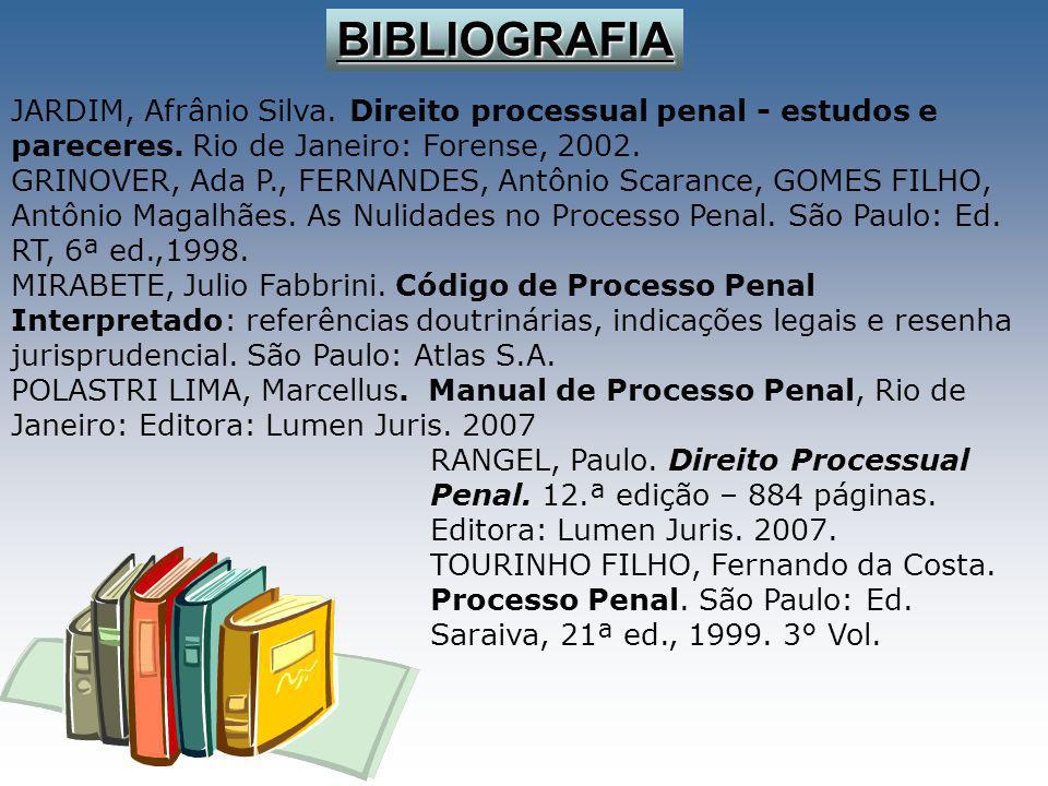 BIBLIOGRAFIA JARDIM, Afrânio Silva. Direito processual penal - estudos e pareceres. Rio de Janeiro: Forense,
