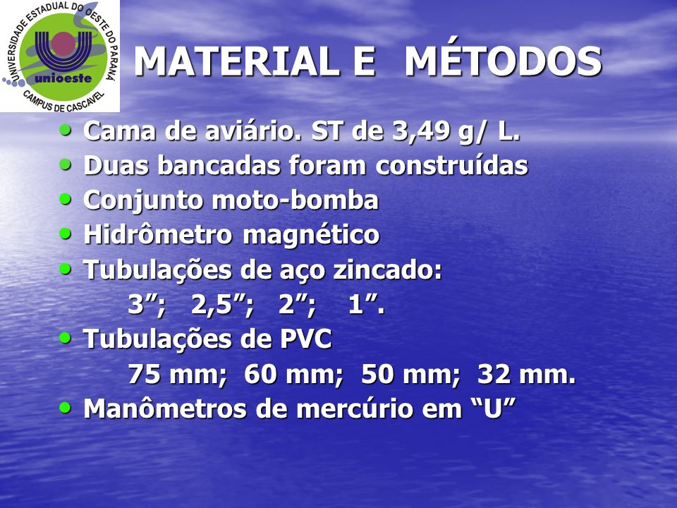 MATERIAL E MÉTODOS Cama de aviário. ST de 3,49 g/ L.