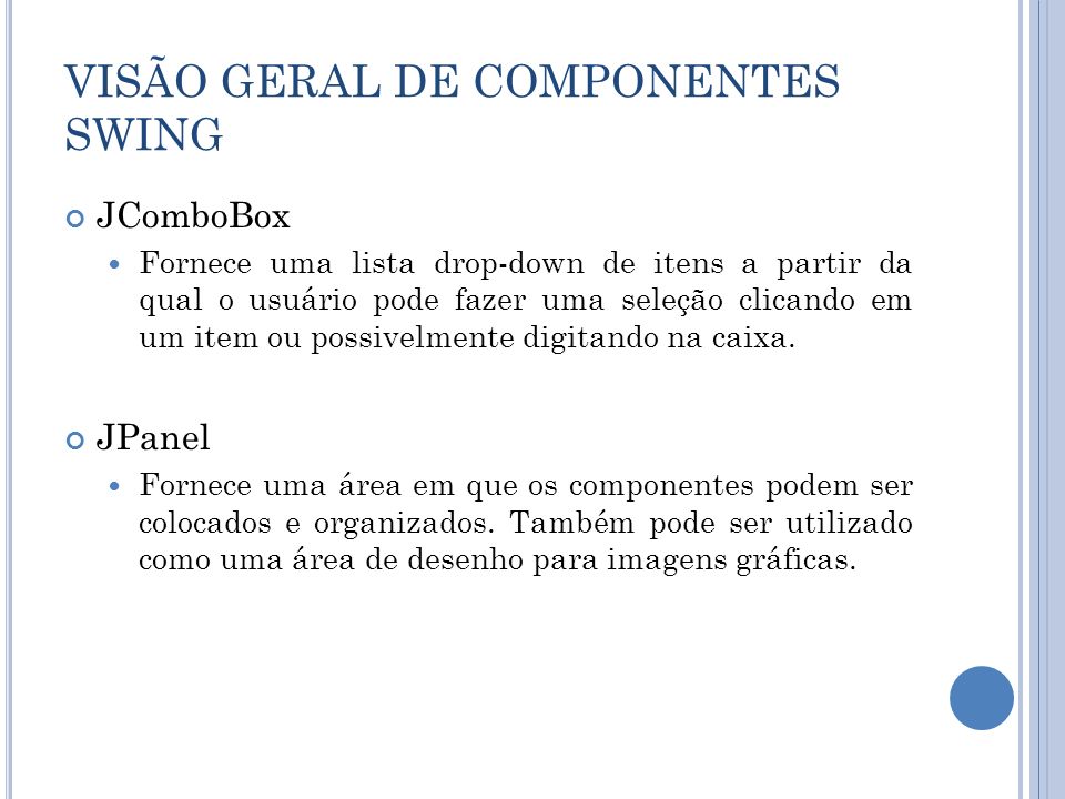 VISÃO GERAL DE COMPONENTES SWING