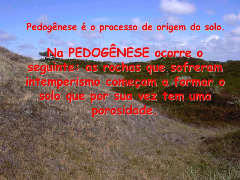 Pedogênese é o processo de origem do solo.