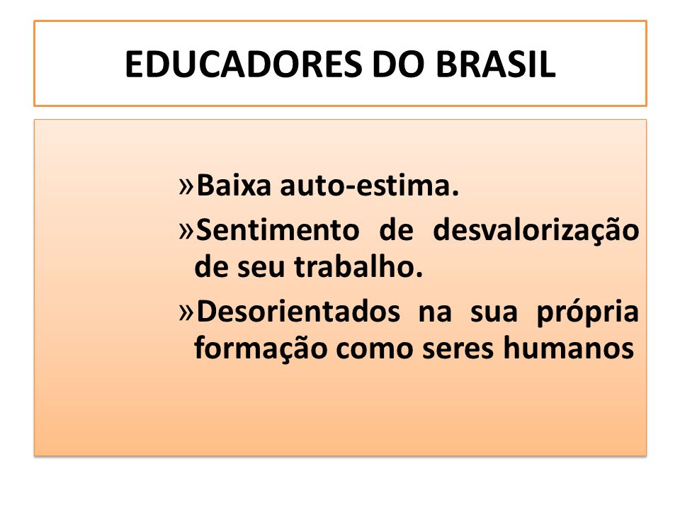 EDUCADORES DO BRASIL Baixa auto-estima.