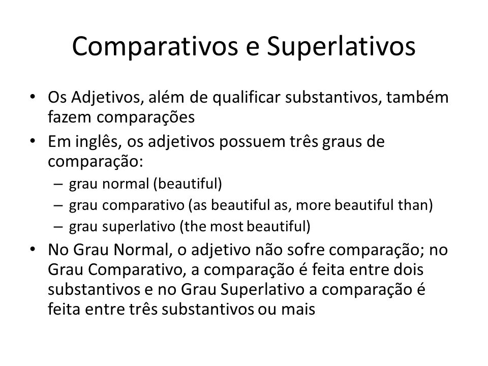 Comparative or Comparison. Grau comparativo em inglês
