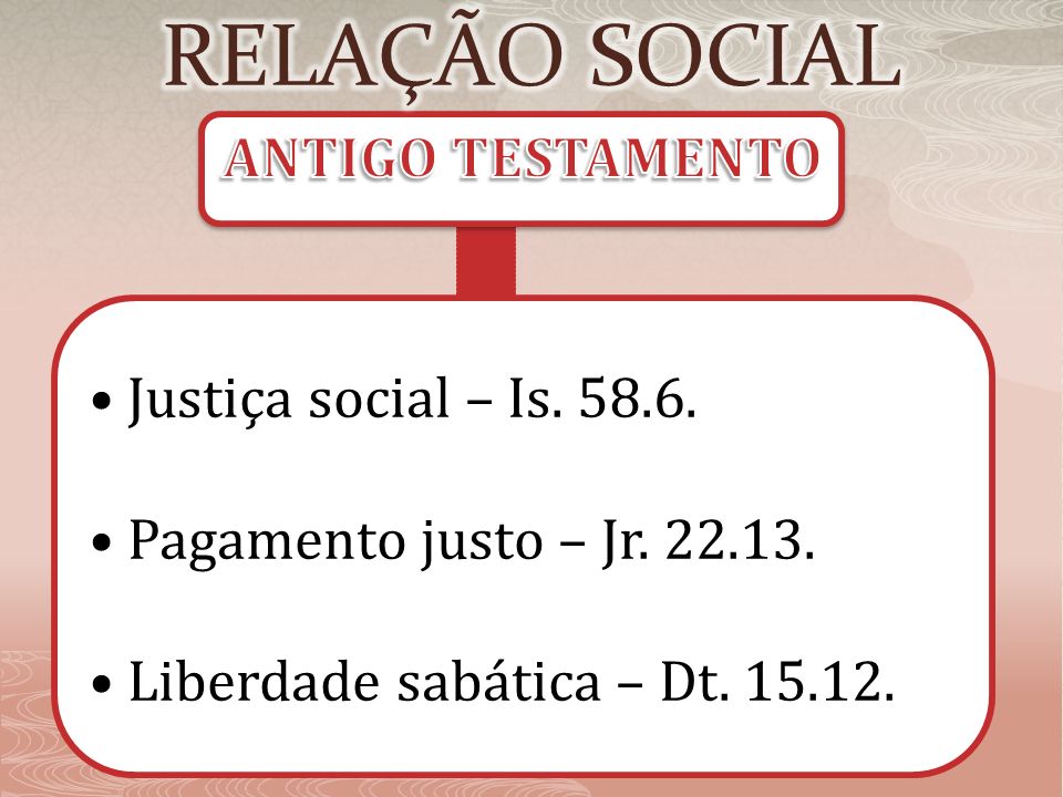 RELAÇÃO SOCIAL ANTIGO TESTAMENTO • Justiça social – Is