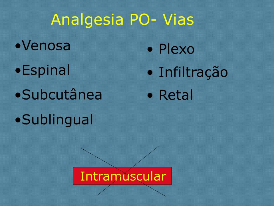 Analgesia PO- Vias Venosa Plexo Espinal Infiltração Subcutânea Retal