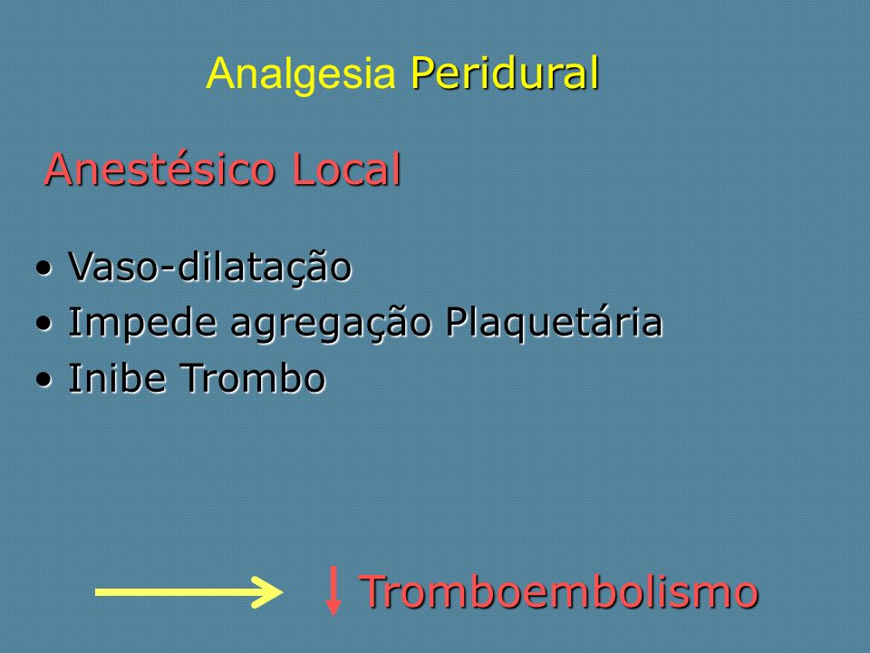 Analgesia Peridural Anestésico Local Tromboembolismo Vaso-dilatação