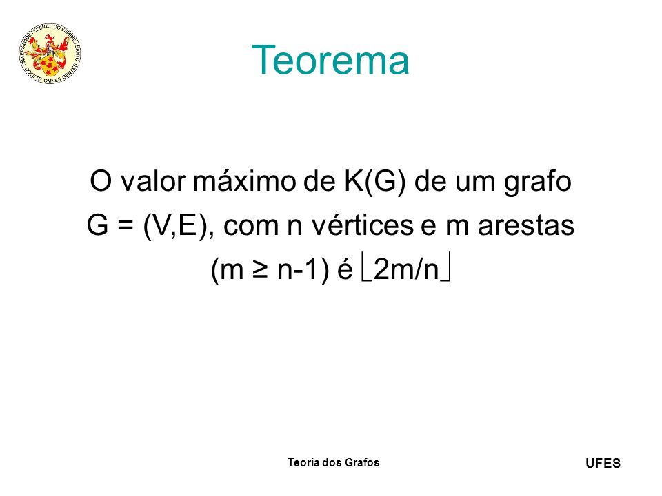 Teorema O valor máximo de K(G) de um grafo