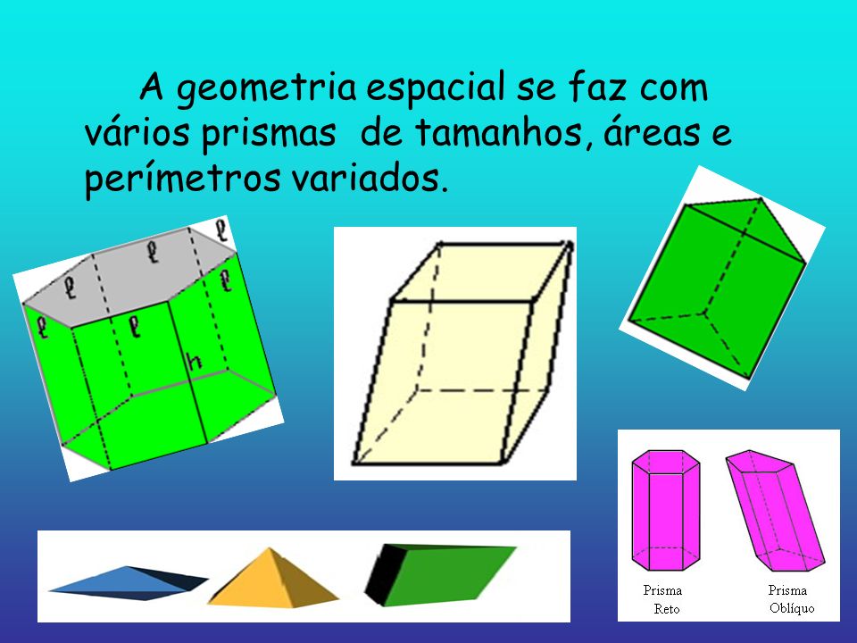 A geometria espacial se faz com vários prismas de tamanhos, áreas e perímetros variados.
