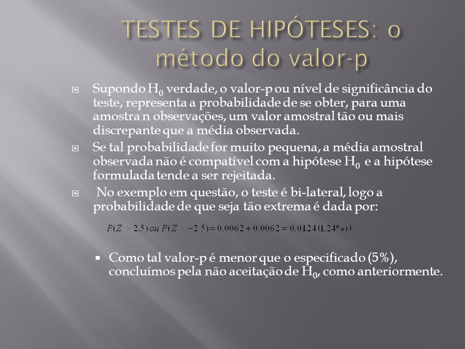 TESTES DE HIPÓTESES: o método do valor-p