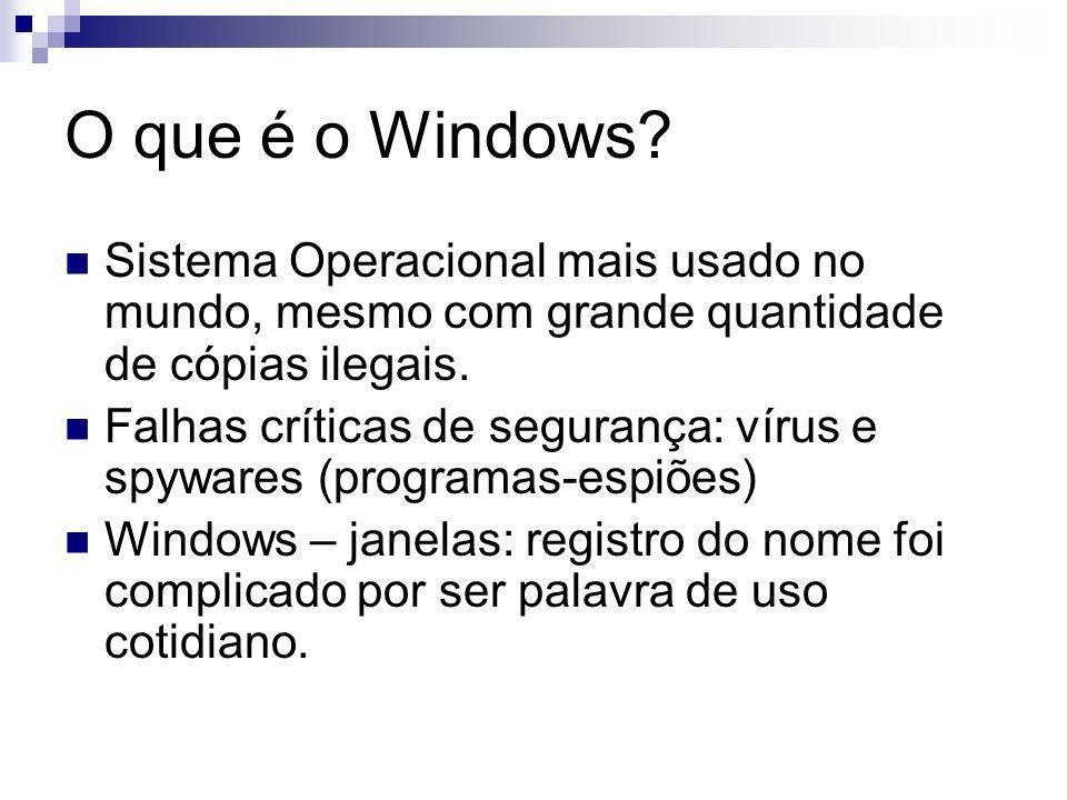 O que é o Windows Sistema Operacional mais usado no mundo, mesmo com grande quantidade de cópias ilegais.