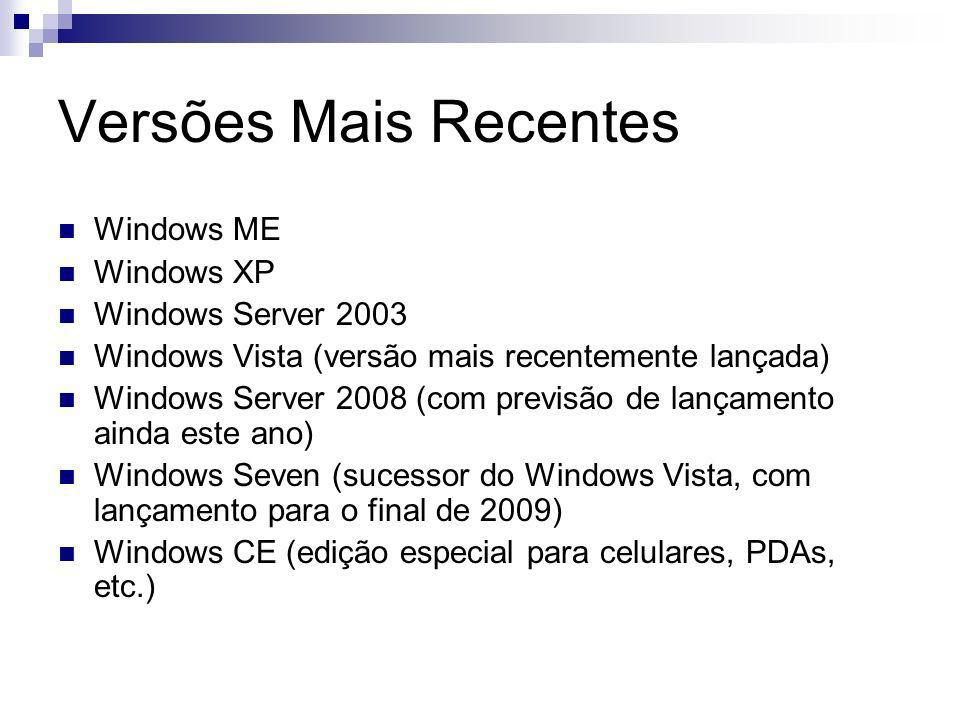 Versões Mais Recentes Windows ME Windows XP Windows Server 2003