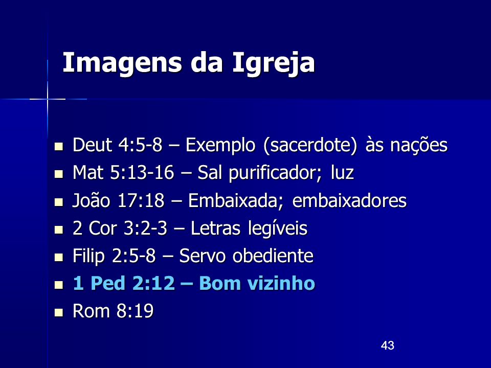 Imagens da Igreja Deut 4:5-8 – Exemplo (sacerdote) às nações