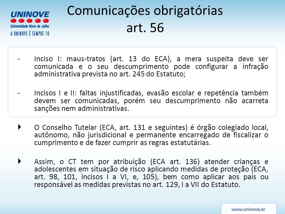 Comunicações obrigatórias art. 56