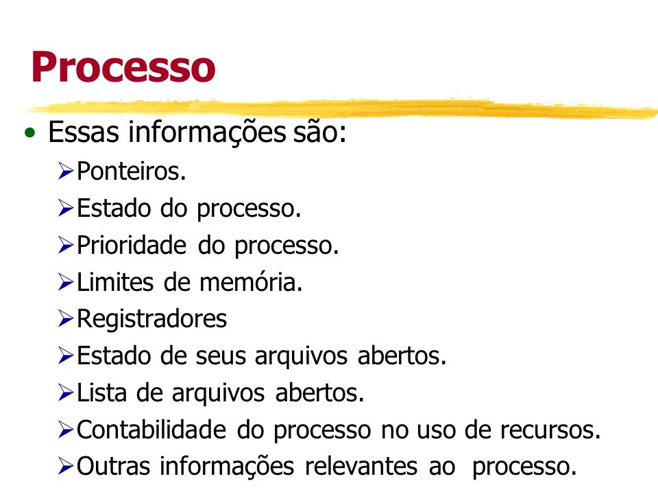 Processo Essas informações são: Ponteiros. Estado do processo.