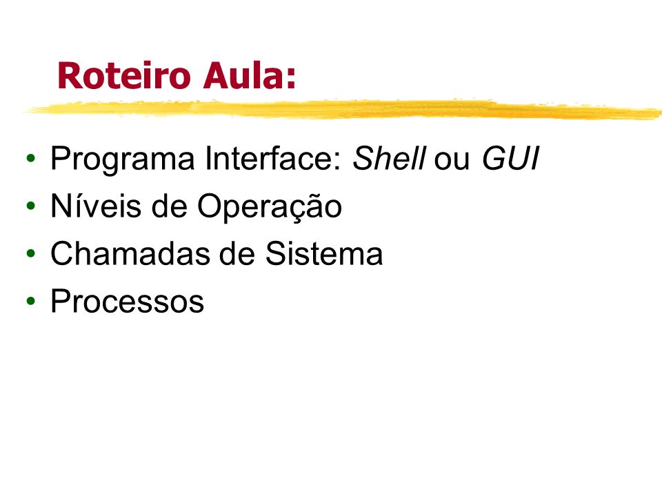 Roteiro Aula: Programa Interface: Shell ou GUI Níveis de Operação