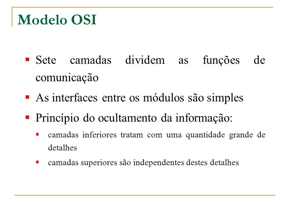 Modelo OSI Sete camadas dividem as funções de comunicação