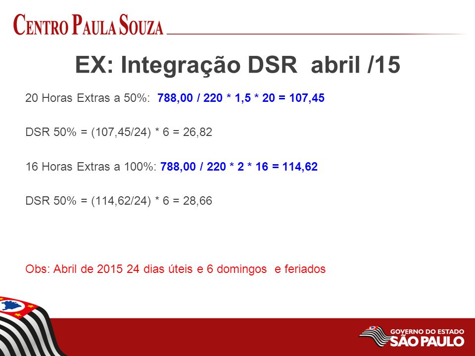 EX: Integração DSR abril /15