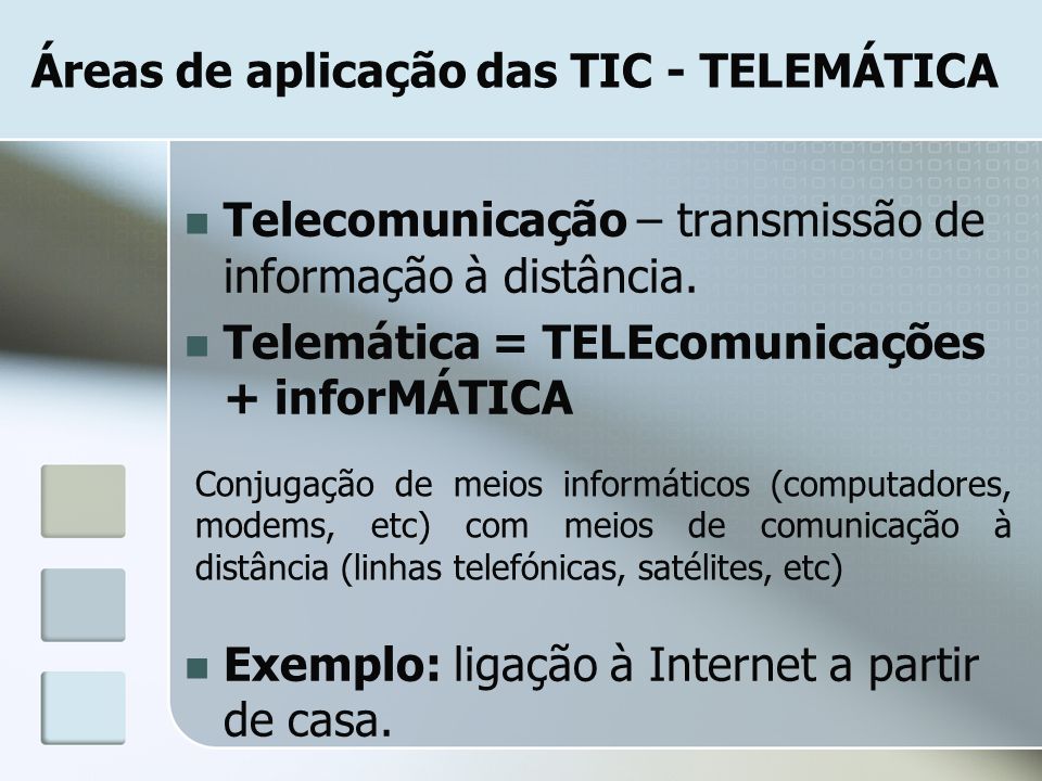 Áreas de aplicação das TIC - TELEMÁTICA