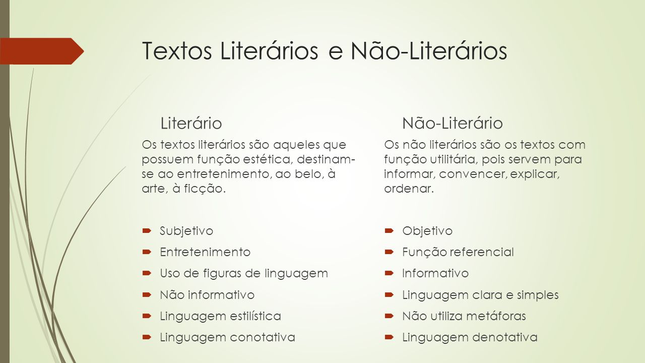 O Que É Texto Literario E Não Literario Exemplos