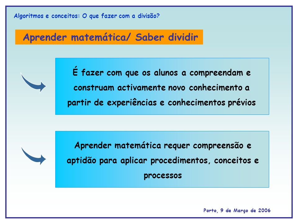 Aprender matemática/ Saber dividir