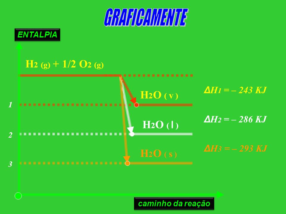 GRAFICAMENTE H2 (g) + 1/2 O2 (g) H2O ( v ) H2O ( l ) H2O ( s )