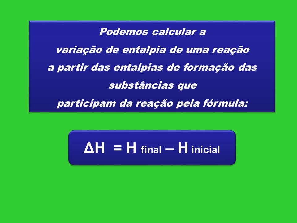 ΔH = H final – H inicial Podemos calcular a