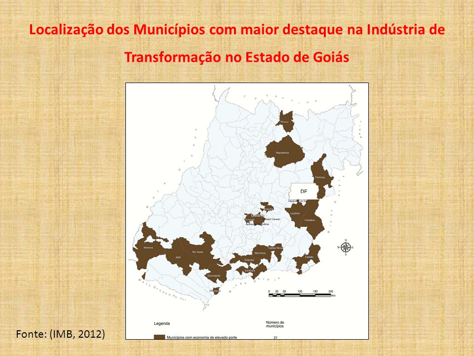 Localização dos Municípios com maior destaque na Indústria de Transformação no Estado de Goiás