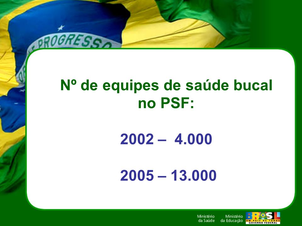 Nº de equipes de saúde bucal no PSF: 2002 – –
