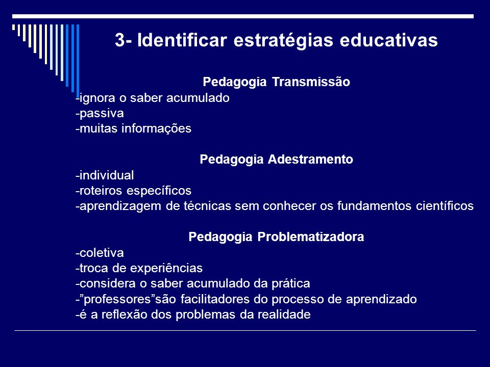 3- Identificar estratégias educativas Pedagogia Problematizadora